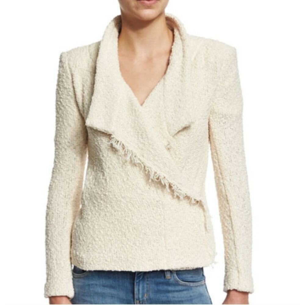 IRO Mira Moto Jacket size 38 US 6 Fringe Ecru Boucle